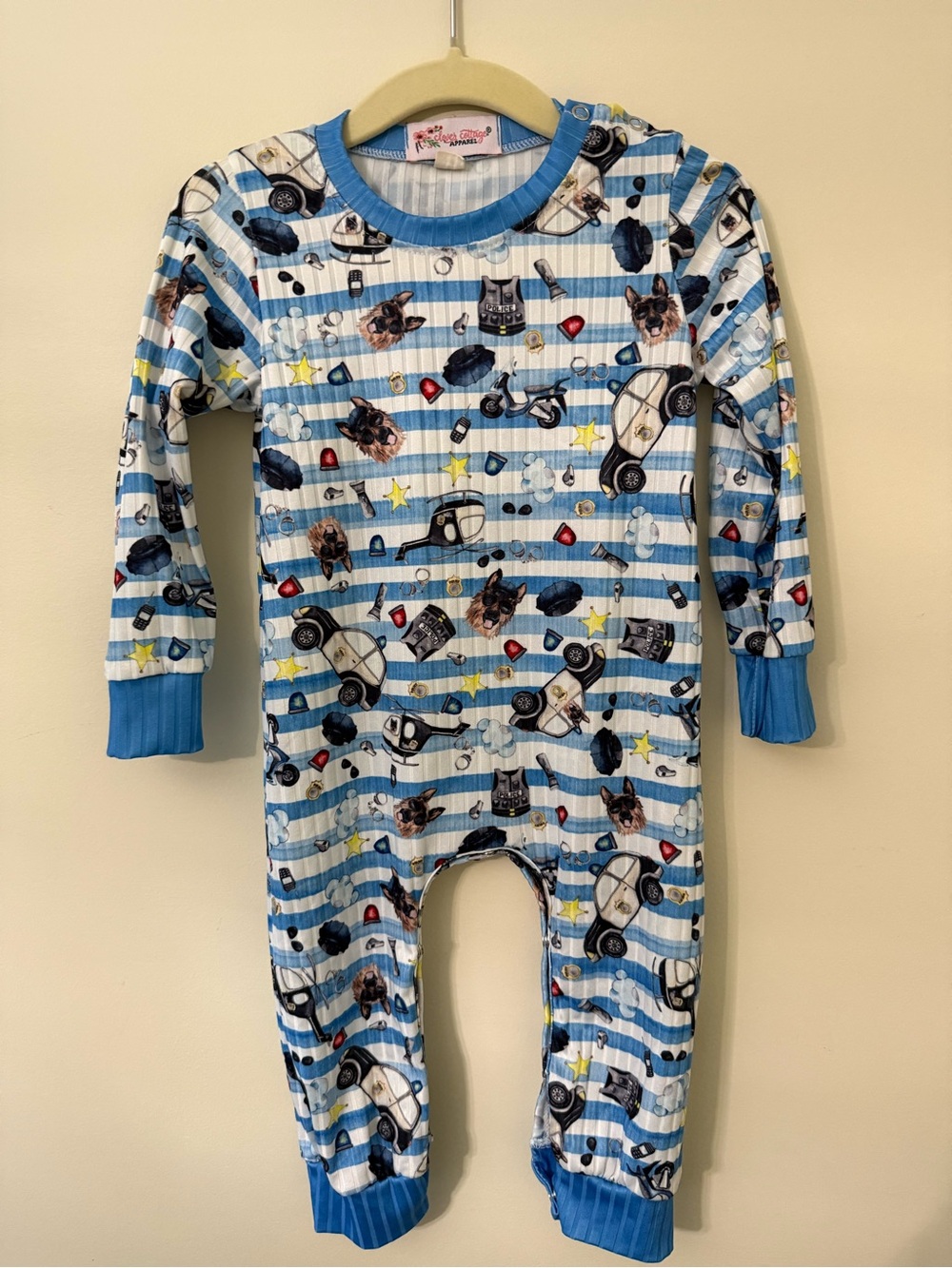 Blue Striped Police Car Baby Onesie Bodysuit